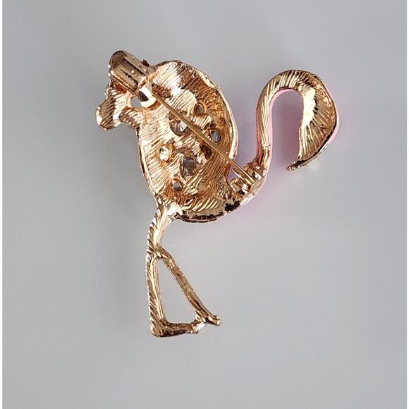 Pink Flamingo Brooch Enamel and Faux Jewel & Crystals Goldtone Metal - Picture 5 of 5